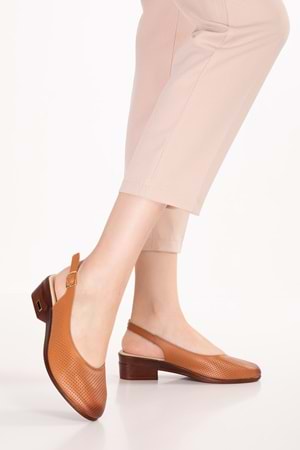 Gondol Hakiki Deri Günlük Hafif Klasik Topuklu Sandalet msa.50 - Taba - 39