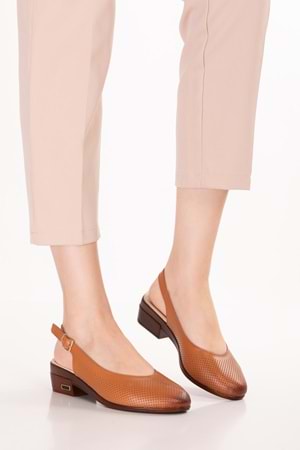 Gondol Hakiki Deri Günlük Hafif Klasik Topuklu Sandalet msa.50 - Taba - 39