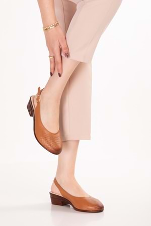 Gondol Hakiki Deri Günlük Hafif Klasik Topuklu Sandalet msa.50 - Taba - 39