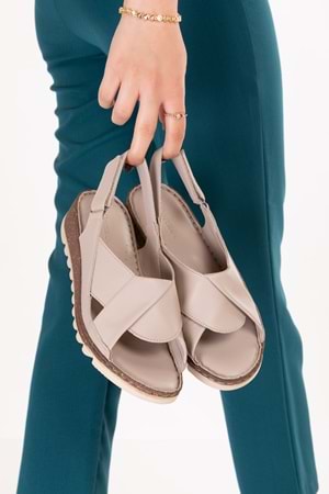 Gondol Hakiki Deri Günlük Çapraz Bant Sandalet rh.018 - Gri - 38