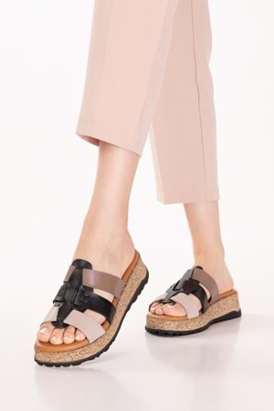 Gondol Kadın Hakiki Deri Kalın Tabanlı Günlük Terlik iz.5706 - Siyah - 37