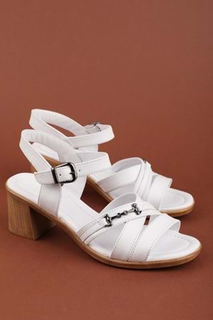 Gondol Hakiki Deri Topuklu Klasik Günlük Sandalet ez.2220bc - Beyaz - 37