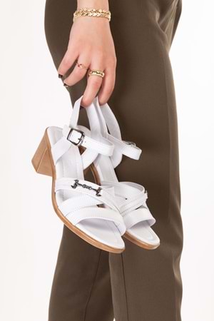 Gondol Hakiki Deri Topuklu Klasik Günlük Sandalet ez.2220bc - Beyaz - 38