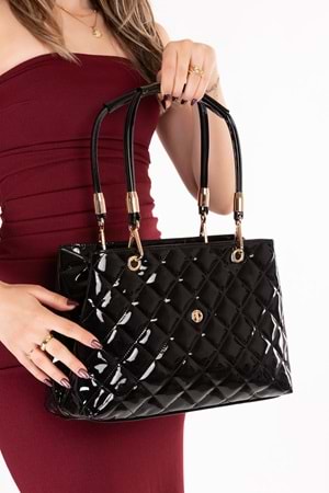 Gondol Kadın Günlük Şık Çanta ald.31101 - Siyah Rugan - TEK EBAT