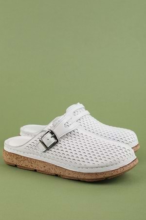 Gondol Hakiki Deri Rahat Konforlu Sabo Terlik rh.106 - Beyaz - 38
