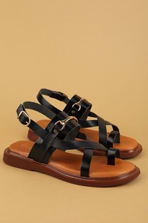 Gondol Hakiki Deri Vaketa Parmak Arası Sandalet crm.501 - Siyah - 38