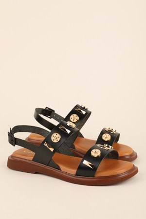 Gondol Hakiki Deri Vaketa Tarzı Günlük Sandalet crm.252 - Siyah - 38