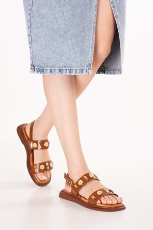 Gondol Hakiki Deri Vaketa Tarzı Günlük Sandalet crm.252 - Taba - 38