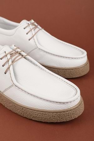 Gondol Erkek Hakiki Deri Casual Derby Ayakkabı (Moc-Toe) cz.102 - Beyaz - 40