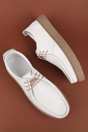 Gondol Erkek Hakiki Deri Casual Derby Ayakkabı (Moc-Toe) cz.102 - Beyaz - 40