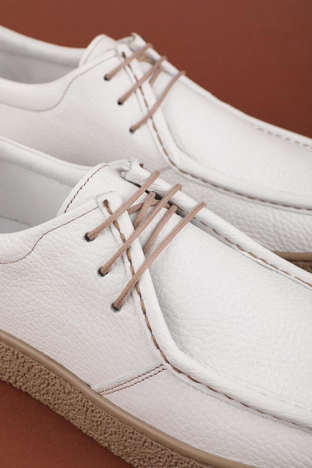 Gondol Erkek Hakiki Deri Casual Derby Ayakkabı (Moc-Toe) cz.102 - Beyaz - 40