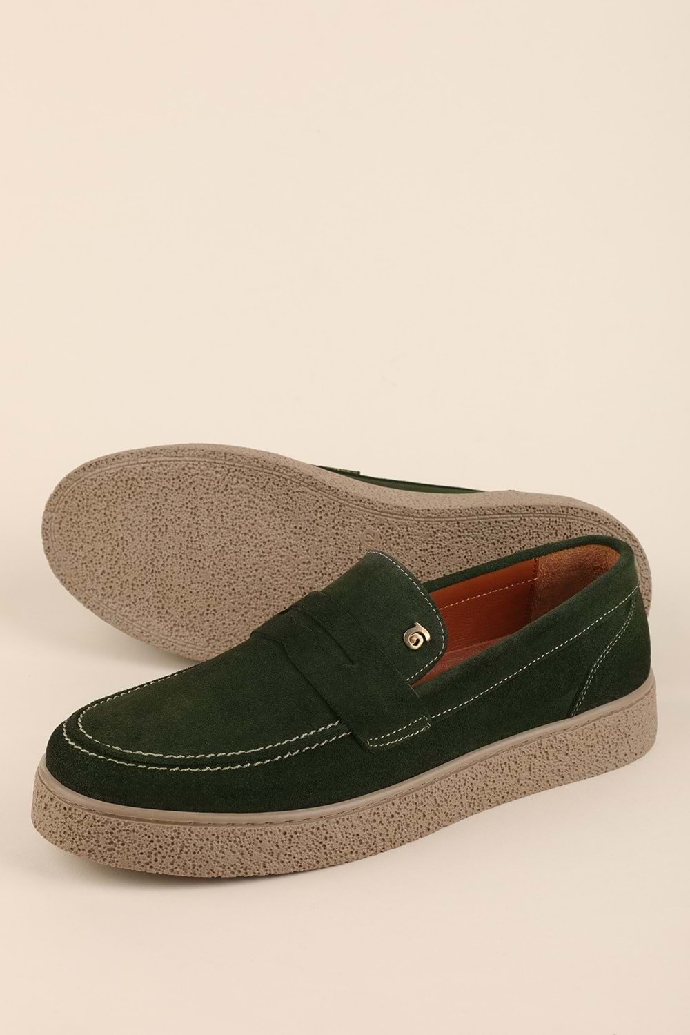 Gondol Erkek Hakiki Deri Casual Flötr Ayakkabı (Moc-Toe) cz.464 - Haki - 40