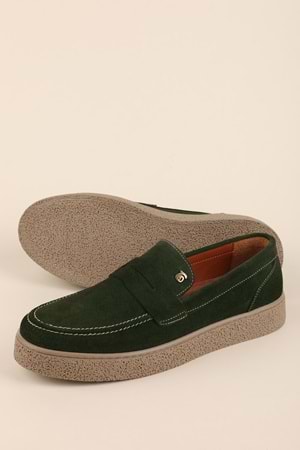 Gondol Erkek Hakiki Deri Casual Flötr Ayakkabı (Moc-Toe) cz.464 - Haki - 40