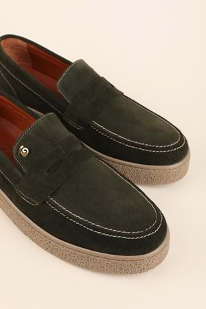 Gondol Erkek Hakiki Deri Casual Flötr Ayakkabı (Moc-Toe) cz.464 - Haki - 40