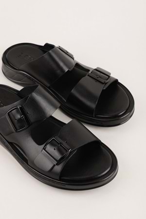 Gondol Erkek Hakiki Deri Günlük Rahat Taban Terlik hkm.186 - Siyah - 41