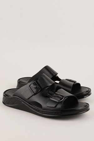 Gondol Erkek Hakiki Deri Günlük Rahat Taban Terlik hkm.186 - Siyah - 41