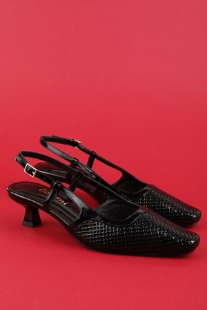 Gondol Kadın Hakiki Deri İnce Stiletto Topuklu Ayakkabı brgl.6136 - Siyah Rugan - 37