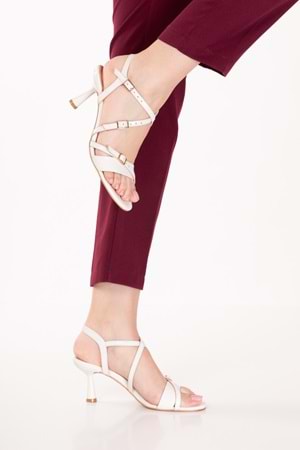 Gondol Kadın Hakiki Deri İnce Stiletto Topuklu Ayakkabı brgl.6129 - Bej Rugan - 38