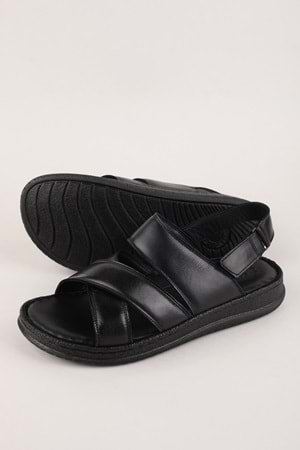 Gondol Erkek Hakiki Deri Günlük Rahat Taban Sandalet hkm.27 - Siyah - 42
