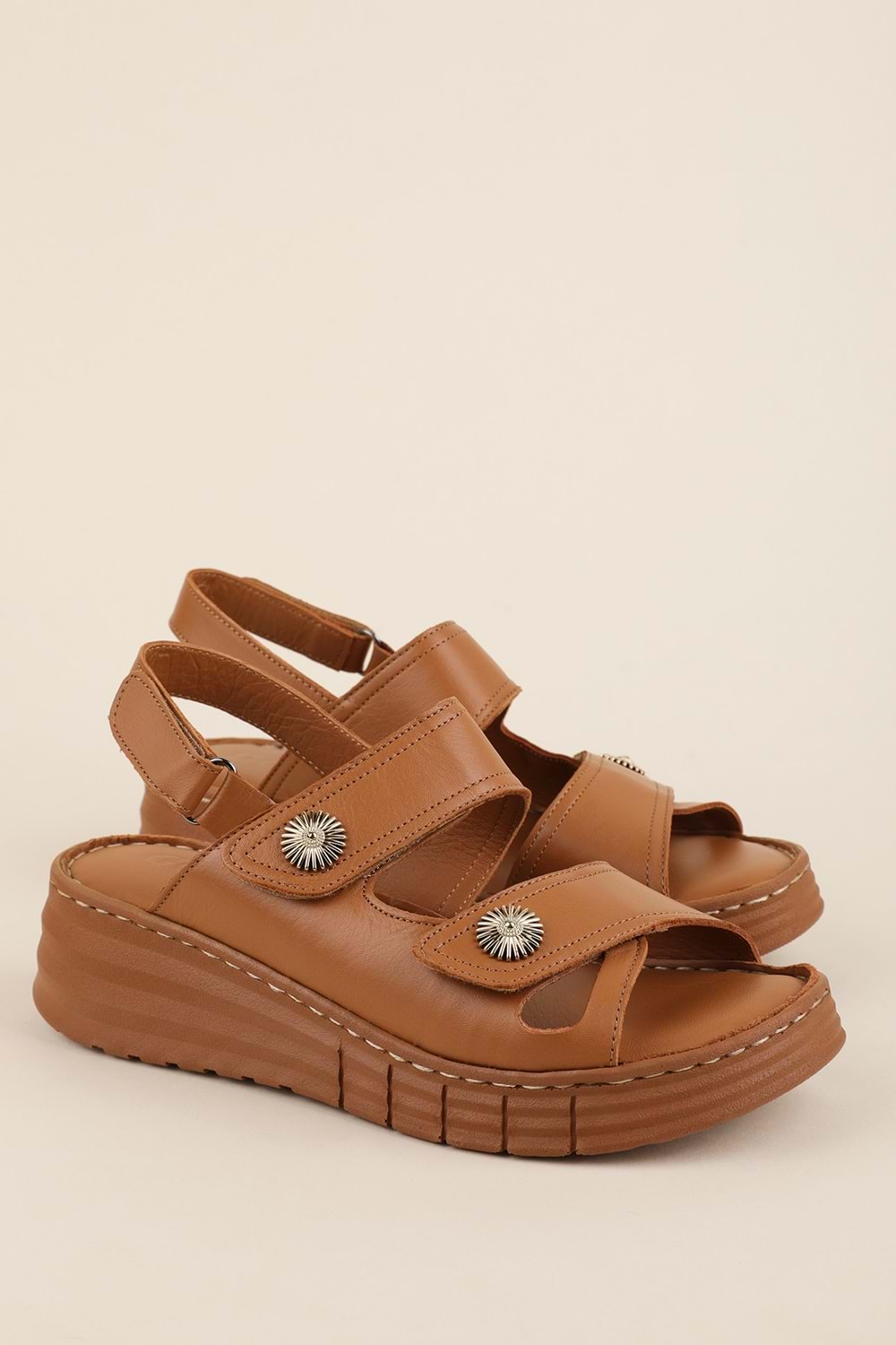 Gondol Hakiki Deri Konfort Taban Rahat Günlük Sandalet irm.114 - Taba - 38