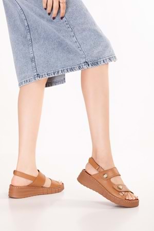 Gondol Hakiki Deri Konfort Taban Rahat Günlük Sandalet irm.114 - Taba - 38