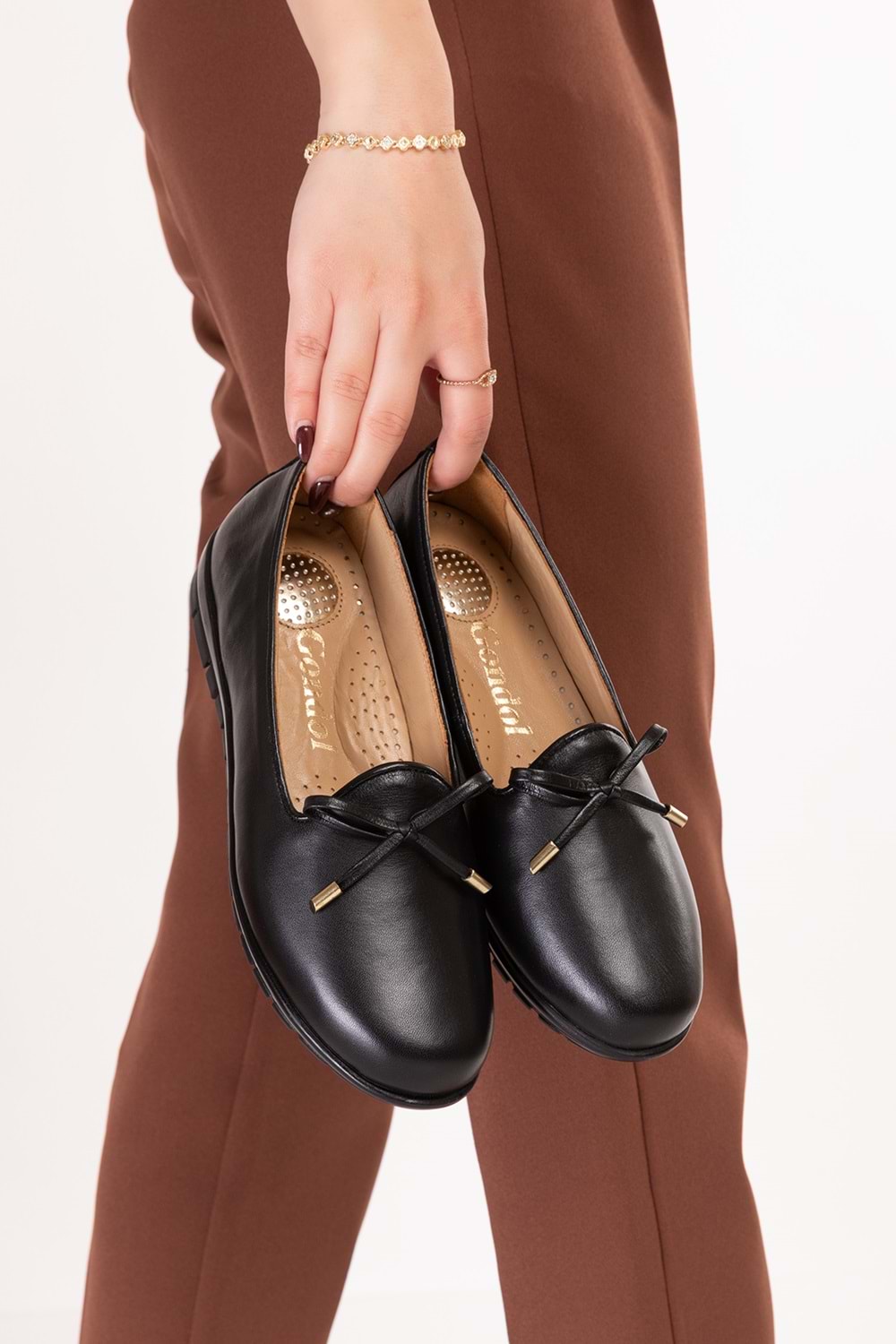 Hakiki Deri Kadın Günlük Rahat Konforlu Günlük Babet elnr.3811 - Siyah - 38