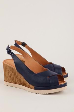 Gondol Hakiki Deri Dolgu Topuklu Günlük Sandalet pkr.501 - Lacivert - 37