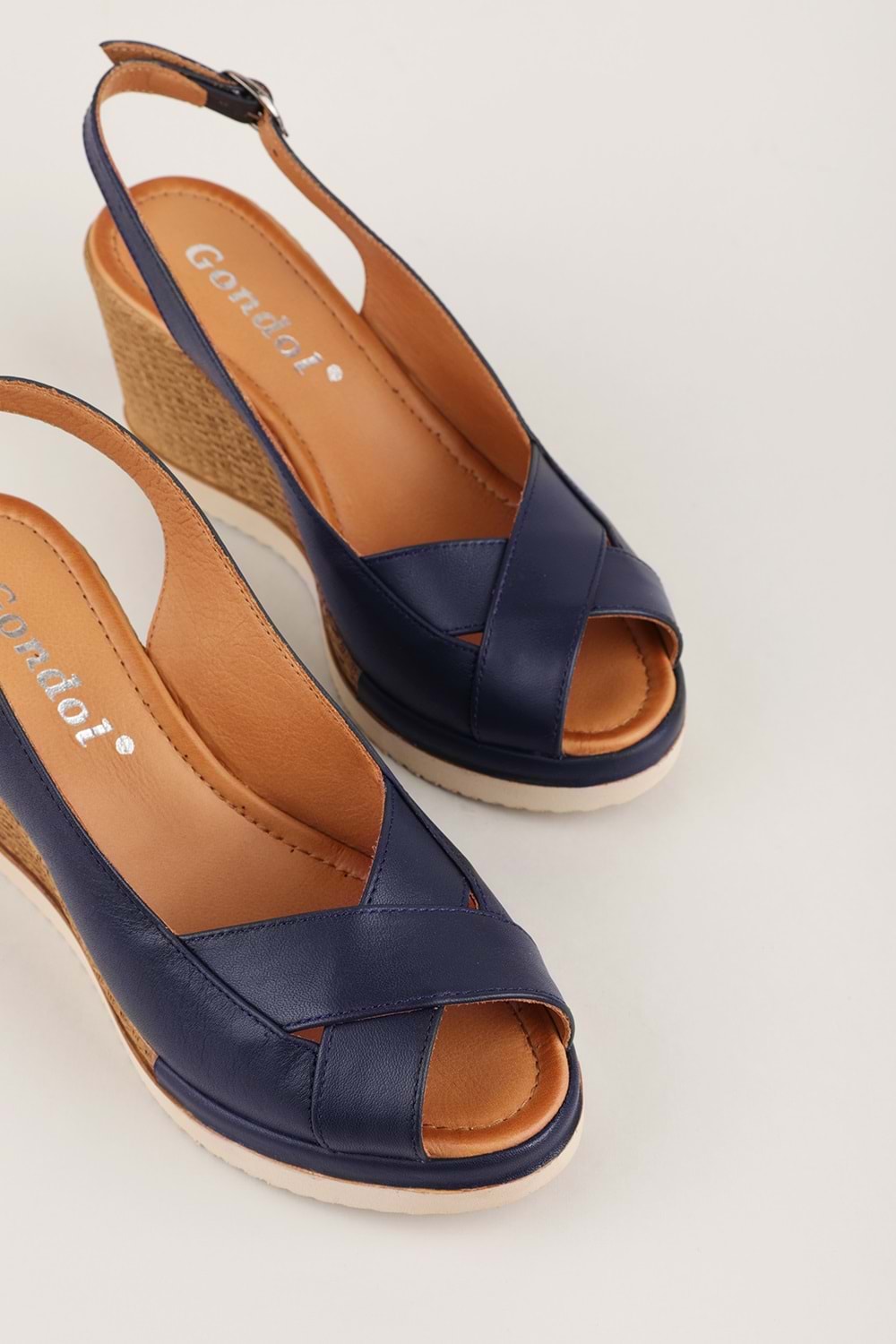 Gondol Hakiki Deri Dolgu Topuklu Günlük Sandalet pkr.501 - Lacivert - 37