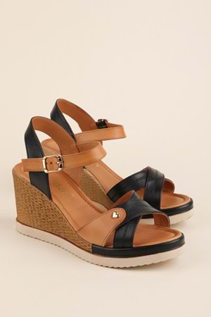 Gondol Hakiki Deri Dolgu Topuklu Günlük Sandalet pkr.505 - Siyah - 37