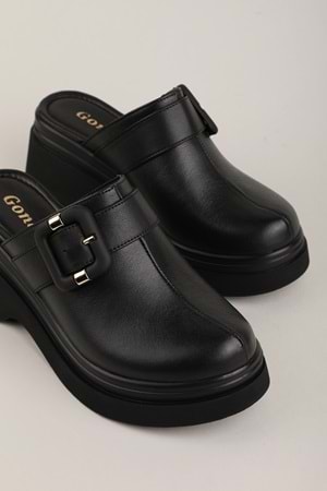 Gondol Hakiki Deri Platform Taban Sabo Terlik pkr.64030 - Siyah - 37