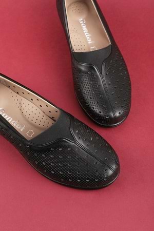 Gondol Kadın Hakiki Deri Rahat Yazlık Delikli Günlük Ayakkabı vdt.2610 - Siyah - 37