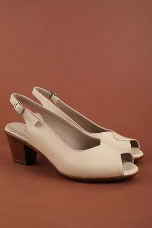 Gondol Kadın Hakiki Deri Rahat Yazlık Delikli Topuklu Ayakkabı vdt.227 - Krem - 38