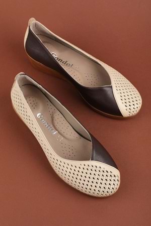 Gondol Hakiki Deri Rahat Günlük Delikli Yazlık Ayakkabı vdt.2644 - Kahve Krem - 37