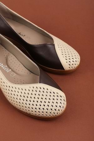 Gondol Hakiki Deri Rahat Günlük Delikli Yazlık Ayakkabı vdt.2644 - Kahve Krem - 37