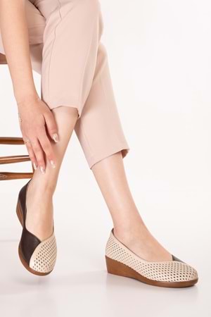 Gondol Hakiki Deri Rahat Günlük Delikli Yazlık Ayakkabı vdt.2644 - Kahve Krem - 37