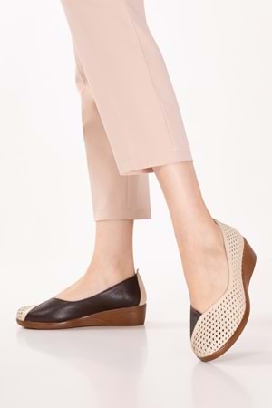 Gondol Hakiki Deri Rahat Günlük Delikli Yazlık Ayakkabı vdt.2644 - Kahve Krem - 37