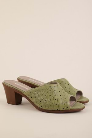 Gondol Kadın Hakiki Deri Topuklu Terlik vdt.222 - Haki - 42