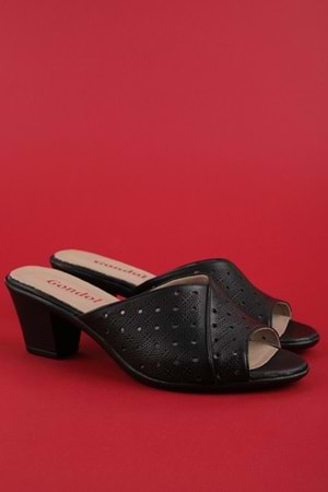 Gondol Kadın Hakiki Deri Topuklu Terlik vdt.222 - Siyah - 40