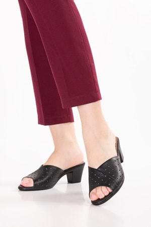 Gondol Kadın Hakiki Deri Topuklu Terlik vdt.222 - Siyah - 40