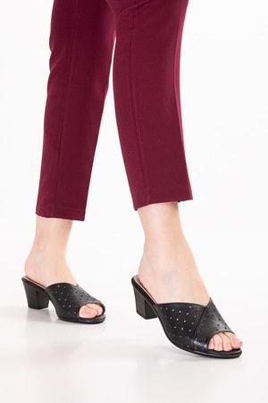 Gondol Kadın Hakiki Deri Topuklu Terlik vdt.222 - Siyah - 40