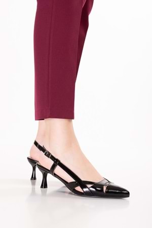 Gondol Kadın Hakiki Deri İnce Stiletto Topuklu Abiye Ayakkabı ast.6870 - Siyah Rugan - 38