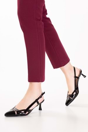 Gondol Kadın Hakiki Deri İnce Stiletto Topuklu Abiye Ayakkabı ast.6870 - Siyah Rugan - 40