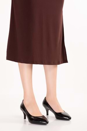 Gondol Hakiki Deri Orta Boy Topuk Stiletto-vdt.23 - Siyah Petek - 40