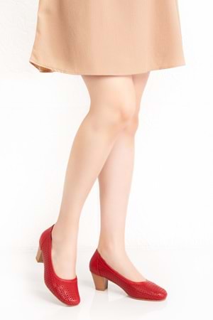 Gondol Hakiki Deri Klasik Topuklu Ayakkabı şhn.242y - kırmızı - 35