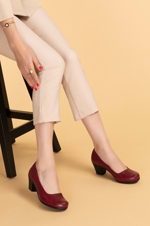 Gondol Kadın Hakiki Deri Klasik Topuklu Ayakkabı vdt.8080 - Bordo - 38