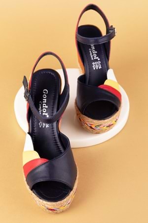 Gondol Kadın Hakiki Deri Dolgu Topuk Platform Sandalet ell.7081 - Laci Kombin - 40